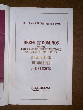 Fillmore East Program/handbill 10/23 - 24/70 Derek & the Dominoes,  Humble Pie 3