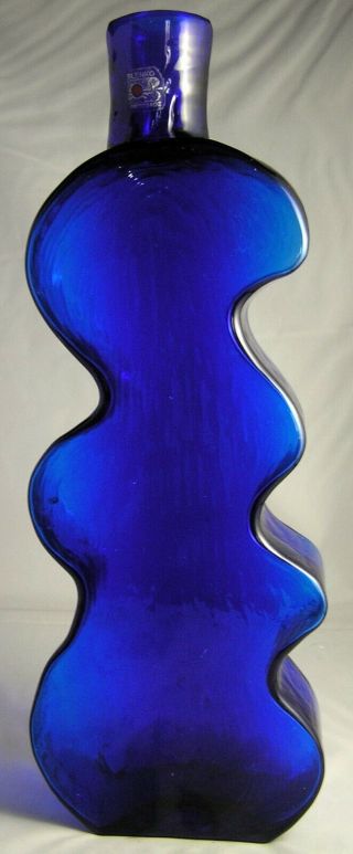 Blenko Art Glass Cobalt Blue Hank Adams Puzzle Vase 15 1/4 " 8904