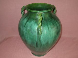 Royal Crown North Carolina Art Pottery Large Matte Green Rope Handled Vase 15.  5 "