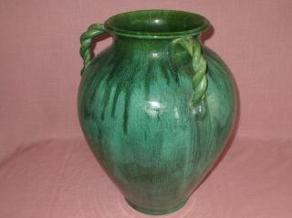Royal Crown North Carolina Art Pottery Large Matte Green Rope Handled Vase 15.  5 