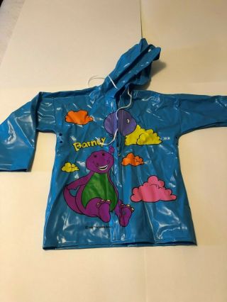 Vintage 1992 Barney And Baby Bop Childs Sz.  Small Raincoat Zip Down Hooded Euc