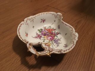 Franziska Hirsch Dresden Hand Painted Floral & Gilt Handled Candy Bowl 1894 - 1896 3