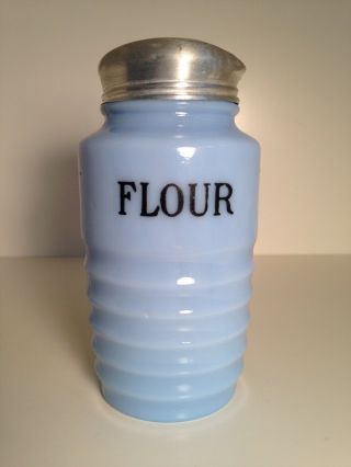 Vintage Jeannette Delphite Blue Spice Shaker " Flour " Over The Range Shaker