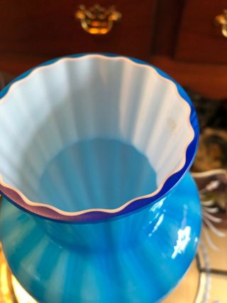 Rare FENTON BLUE Plated Tall Vase Opaque Rib Optic 1960s 2