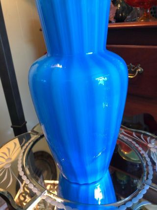 Rare FENTON BLUE Plated Tall Vase Opaque Rib Optic 1960s 8