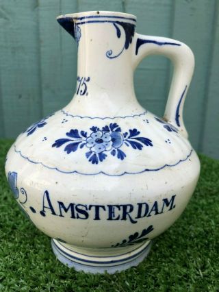Early 19thc Delft Tin Glazed Blue & White Spirit Jug,  Pitcher C1820s