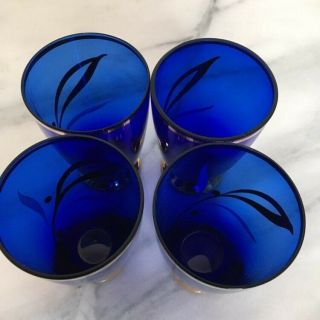 Bohemian Cobalt Blue Glass Gold Decanter Cordial Glasses Vintage Set 8