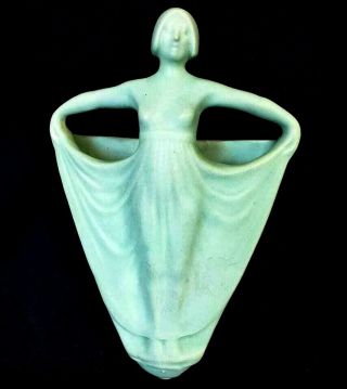 Weller Pottery Topless Flapper Girl Wall Pocket Vase Matte Light Green