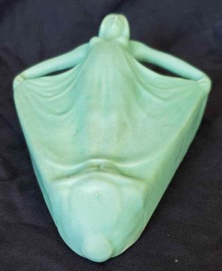 Weller Pottery Topless Flapper Girl Wall Pocket Vase Matte Light Green 2