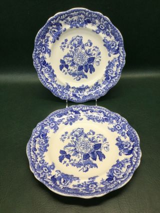 Two Spode By Sussex Dinner Plates 10 - 3/4 " White & Blue Floral Rose