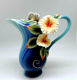 Vintage Franz Sculptured Porcelain Teapot Island Hibiscus Fz01783