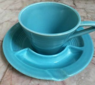 Vintage Homer Laughlin Harlequin Rare Ashtray Saucer Turquoise With Cup 2