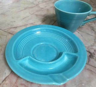 Vintage Homer Laughlin Harlequin Rare Ashtray Saucer Turquoise With Cup 3