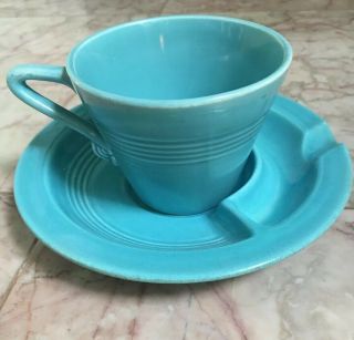 Vintage Homer Laughlin Harlequin Rare Ashtray Saucer Turquoise With Cup 4