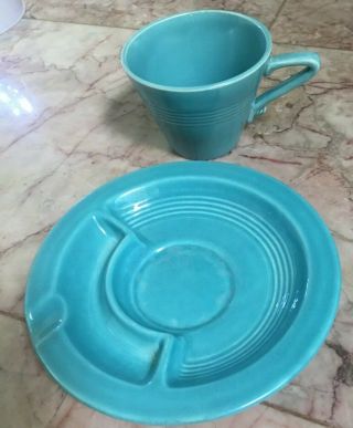 Vintage Homer Laughlin Harlequin Rare Ashtray Saucer Turquoise With Cup 6