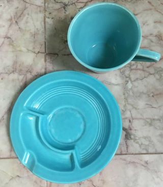 Vintage Homer Laughlin Harlequin Rare Ashtray Saucer Turquoise With Cup 7