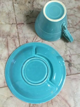Vintage Homer Laughlin Harlequin Rare Ashtray Saucer Turquoise With Cup 8