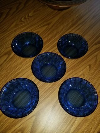 5 Scarce Htf Hazel Atlas Glass Newport Hairpin 5 1/2 " Cobalt Cereal Bowls