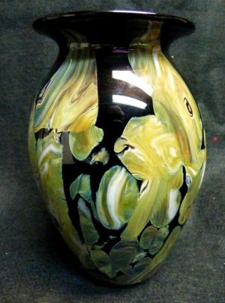 Robert Eickholt Signed Agate Series Black Art Glass Vase