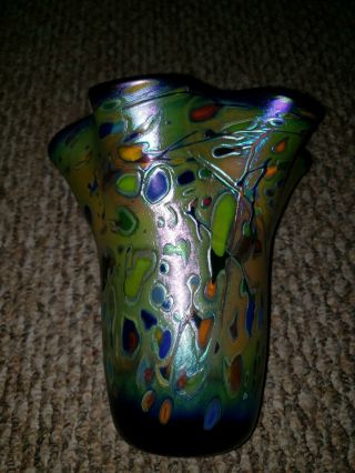Signed Rick Hunter Hand Blown Art Glass Vase 2016 Irredecent Vase