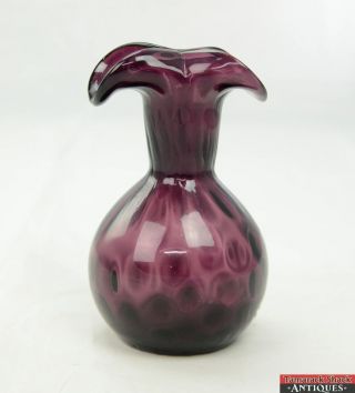 Vintage Amethyst Purple Hand Blown Art Glass Rough Pontil Ruffled 6 1/2 " Vase