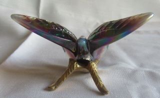Fenton Glass Butterfly Figure Carnival Plum Purple Iridescent Signed