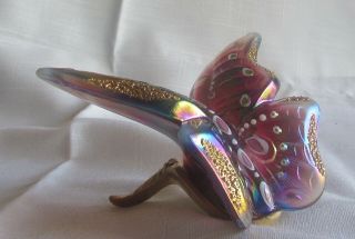 Fenton Glass Butterfly Figure Carnival Plum Purple Iridescent Signed 2
