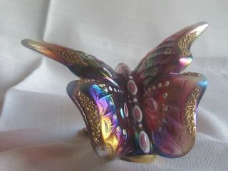 Fenton Glass Butterfly Figure Carnival Plum Purple Iridescent Signed 3