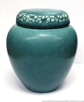 Vintage Rookwood Pottery Arts Crafts 1321E Blue Matte Rose Mustard Spice Jar 3