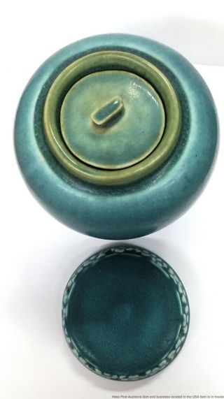 Vintage Rookwood Pottery Arts Crafts 1321E Blue Matte Rose Mustard Spice Jar 4
