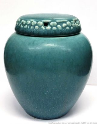 Vintage Rookwood Pottery Arts Crafts 1321E Blue Matte Rose Mustard Spice Jar 5