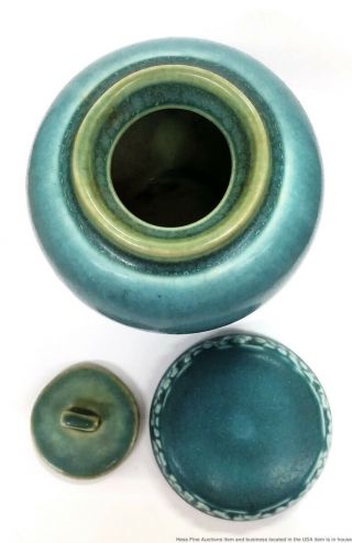 Vintage Rookwood Pottery Arts Crafts 1321E Blue Matte Rose Mustard Spice Jar 6