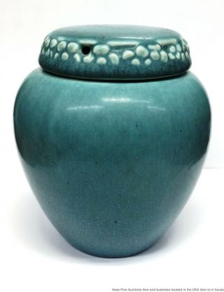 Vintage Rookwood Pottery Arts Crafts 1321E Blue Matte Rose Mustard Spice Jar 7