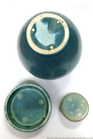 Vintage Rookwood Pottery Arts Crafts 1321E Blue Matte Rose Mustard Spice Jar 8