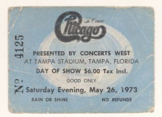 Rare Chicago The Band & Steely Dan 5/26/73 Tampa Stadium Ticket Stub