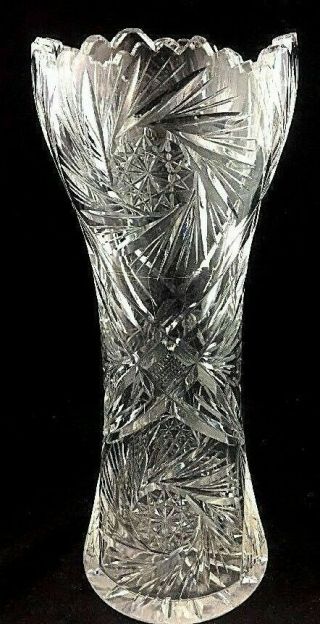 12  Tall Crystal Corset Style Vase Hand Cut Early 1900 