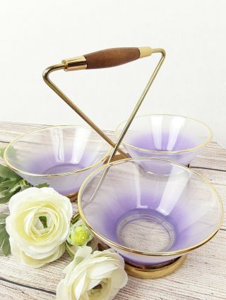 Vintage Blendo West Virginia Glass Co.  Glassware Lavender Relish Bowls Carrier