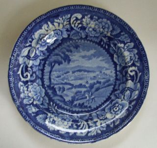 Rare Dark Blue Historical Staffordshire Washington Plate Cities Series C.  1830