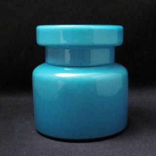 Modernist Italian Cased Glass Lidded Canister Jar Teal Blue Mid Century Vintage