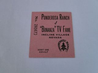 1982 Ponderosa Ranch Bonanza Incline Village Nevada Ticket Stub Adult