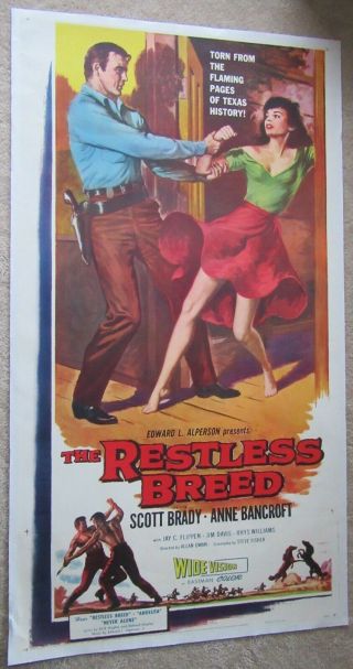 Restless Breed 1957 3sht Movie Poster Linen Ann Bancroft Scott Brady Ex