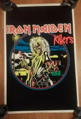 Rare Vintage 1988 Iron Maiden - Killers 816 Black Light Felt Velvet Poster Lp