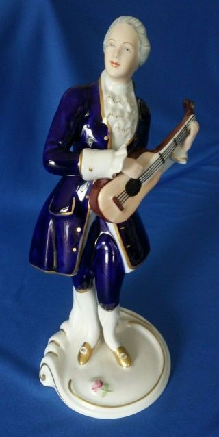 Vintage Royal Dux Porcelain Figurine Nobleman With Mandolin Made In Czechoslovak