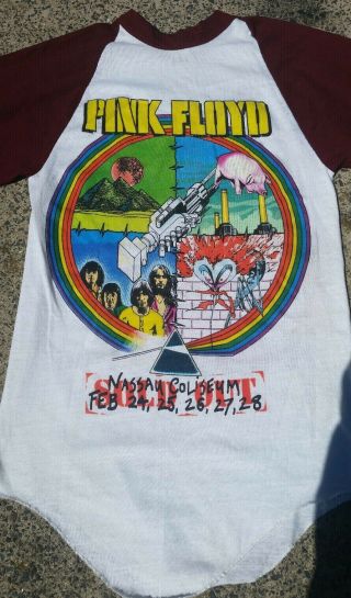 Vintage Pink Floyd The Wall 1980 Tour Concert 3/4 Sleeve T Shirt Nassau Ny Rare