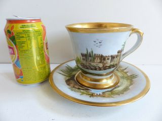 Rare & Large Old Paris Handpainted & Gold Chocolate Cup & Saucer 1830s N1