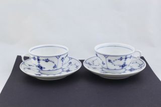 2 Royal Copenhagen Blue Fluted Half Lace Pattern Flat Demitasse Cup/saucer -