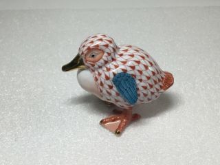 Herend Little Duck Ducking Rust Fishnet Figurine 15834