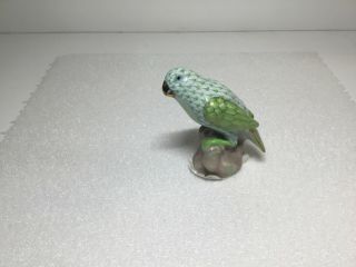 Herend Seated Parrot Bird On Tree Trunk Key Lime Green Fishnet Figurine 5005