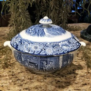 Vintage Staffordshire Liberty Blue Soup Tureen With Lid Boston Tea Party