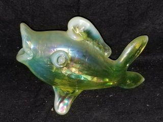 Gibson Canary Yellow Vaseline Opalescent Crackle Art Glass Fish Figurine